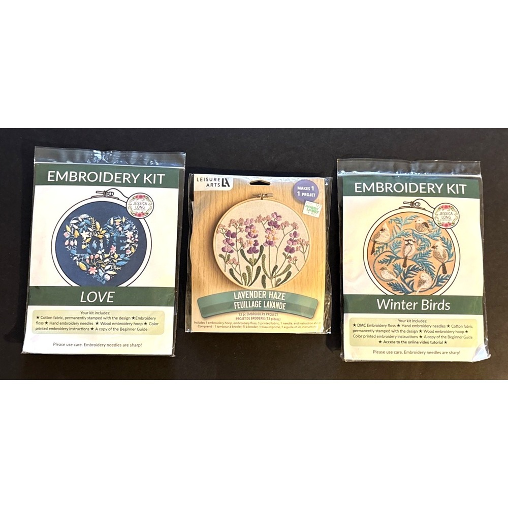 Lot of 3 Embroidery Kits (2 by Jessica Long, 1 by Leisure Arts) New in Package